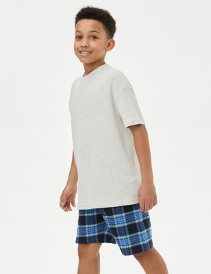 M&S Boys Cotton Blend Checked Pyjamas (6-16 Yrs) - 6-7 Y - Blue, Blue