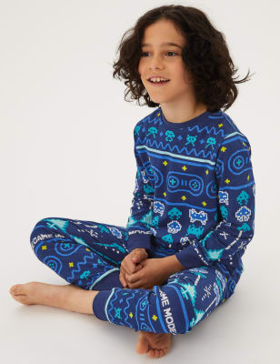 Pure Cotton Fair Isle Gaming Pyjamas 6 16 Yrs