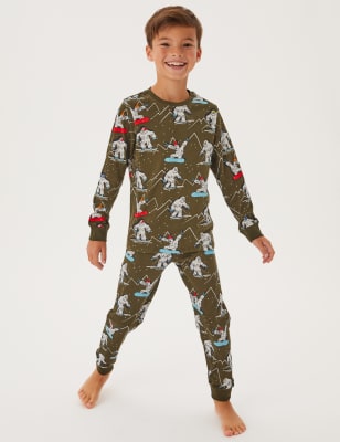 

M&S Collection Schlafanzug aus reiner Baumwolle mit Yetimuster (6-16 Jahre) - Multi, Multi