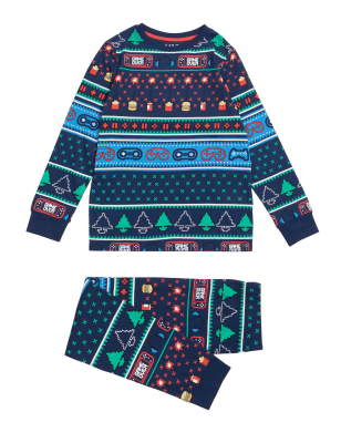 

M&S Collection Schlafanzug aus reiner Baumwolle mit Gamer-Norwegermuster (6-16 J.) - Multi, Multi
