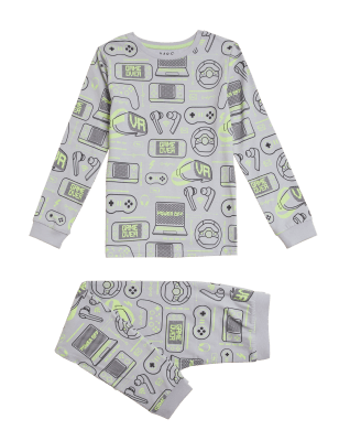

M&S Collection Schlafanzug mit hohem Baumwollanteil und Gaming-Motiv (7-16 J.) - Grey Mix, Grey Mix