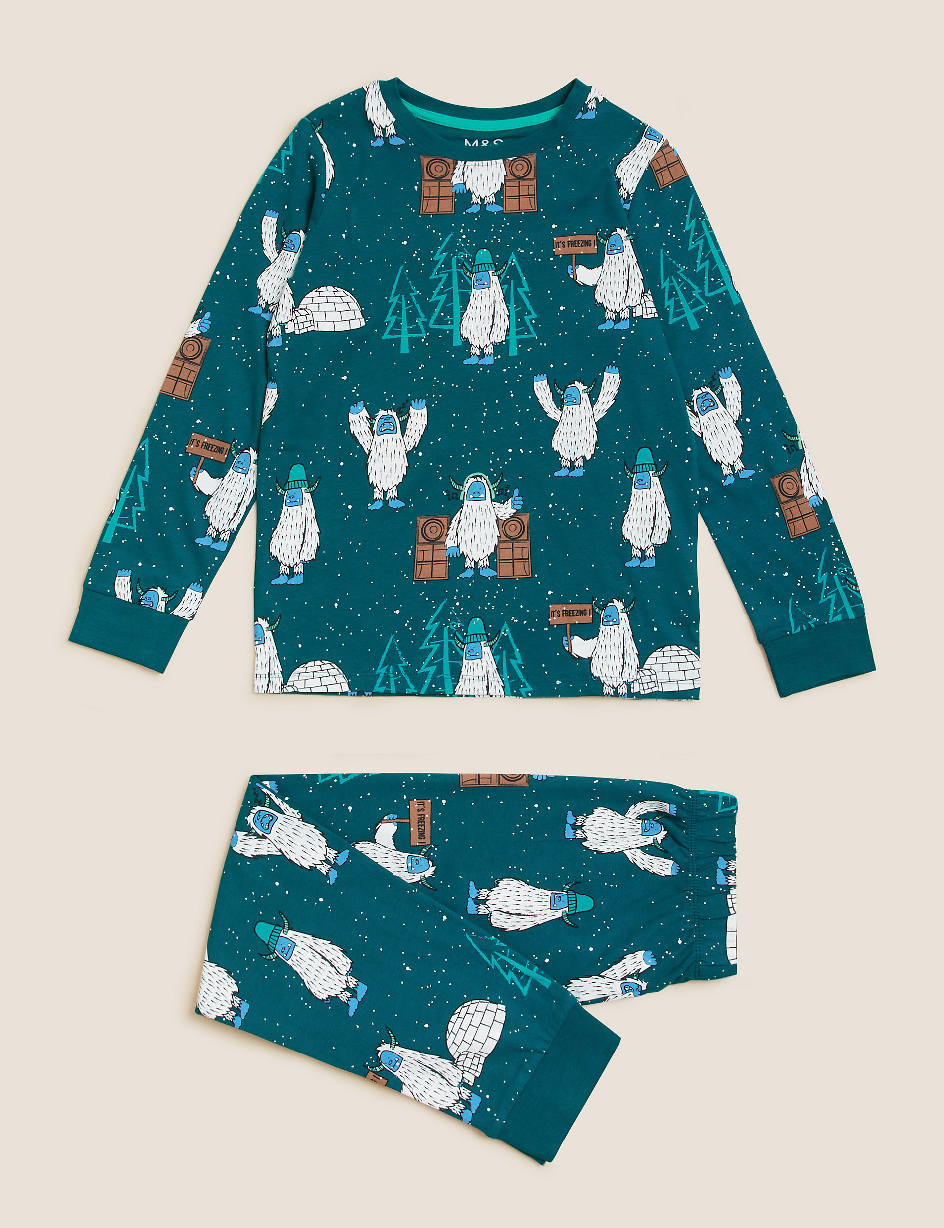 Pijamas 100% algodón con estampado de yeti (6-16&nbsp;años)