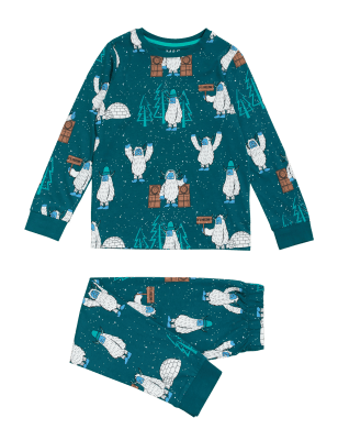 

M&S Collection Pijamas 100% algodón con estampado de yeti (6-16 años) - Green Mix, Green Mix