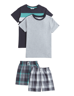 

M&S Collection 2er-Pack kurze Schlafanzugsets mit hohem Baumwollanteil und kariertem Muster (6-16 Jahre) - Charcoal Mix, Charcoal Mix