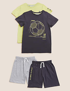 2pk Cotton Rich Football Short Pyjama Sets (6-16 Yrs)