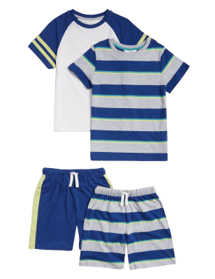 

Boys M&S Collection 2pk Pure Cotton Striped Short Pyjama Sets (6-16 Yrs) - Indigo Mix, Indigo Mix