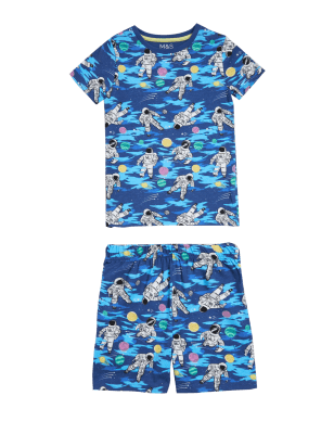

M&S Collection Kurzer Schlafanzug mit hohem Baumwollanteil mit Astronautenmuster (7-13 J.) - Blue Mix, Blue Mix
