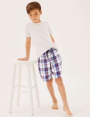 M&S Boys 2pk Pure Cotton Check Pyjama Shorts (6-16 Yrs)