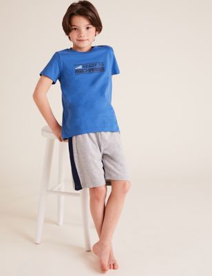 M&S Boys 2pk Cotton Rich Slogan Pyjama Sets (6-16 Yrs)