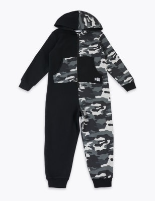 Cotton Rich Camo Print Lounge Onesie (6-16 Yrs) | M&S