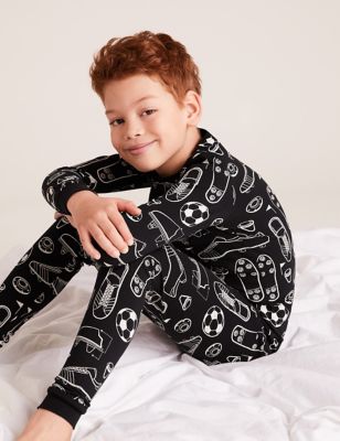 Pyjama en coton à motif football (du 7 au 16 ans) - Black Mix