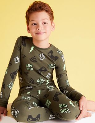 Pyjama en coton avec texte « Gaming » (du 7 au 16 ans) - Green Mix