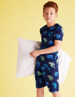 Pyjashort en coton à motif poisson (du 7 au 16 ans) - Navy Mix