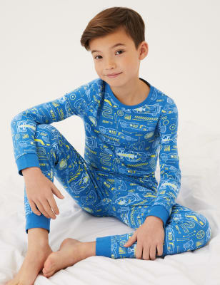 

M&S Collection Pijama con estampado de coches de carreras de algodón (7-16 años) - Blue Mix, Blue Mix