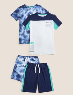 

2er-Pack kurze Schlafanzugsets aus reiner Baumwolle mit Tie-Dye-Muster (6-16 Jahre) - Blue Mix, Blue Mix