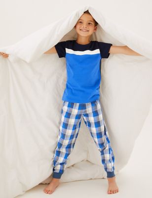 M&S Boys 2pk Pure Cotton Checked Pyjama Sets (6-16 Yrs)