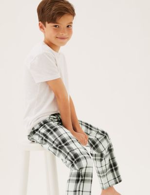 M&S Boys 2pk Pure Cotton Check Pyjama Trousers (6-16 Yrs)