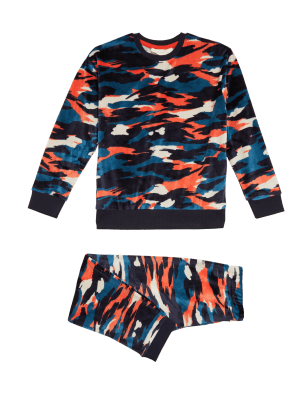 

M&S Collection Pijama informal de velvetón de camuflaje (6-16 años) - Navy Mix, Navy Mix