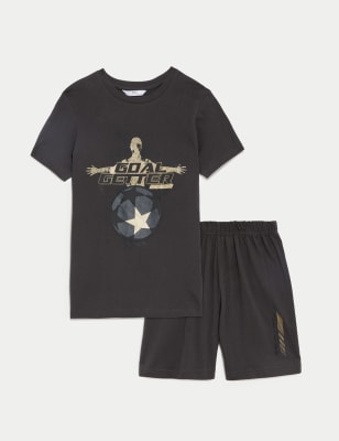 

Unisex,Boys,Girls M&S Collection Pure Cotton Football Short Pyjama Set (6-16 Yrs) - Black Mix, Black Mix