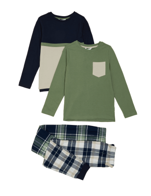 

M&S Collection 2er-Pack Schlafanzugsets aus reiner Baumwolle mit Karomuster (6-16 Jahre) - Blue Mix, Blue Mix