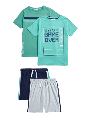 

M&S Collection 2er-Pack kurze Schlafanzugsets aus reiner Baumwolle mit Gamer-Motiv (6-16 J.) - Green Mix, Green Mix