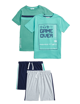 M&S Boys 2pk Pure Cotton Gamer Short Pyjama Sets (6-16 Yrs)