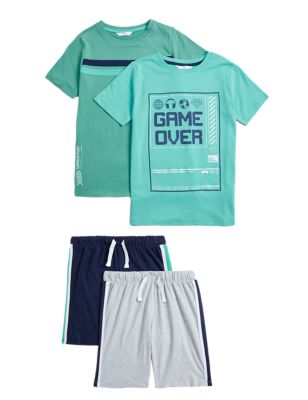 M&S Boys 2pk Pure Cotton Gamer Short Pyjama Sets (6-16 Yrs)