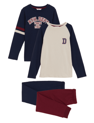 

Boys M&S Collection 2pk Pure Cotton Slogan Pyjama Sets (6-16 Yrs) - Navy Mix, Navy Mix