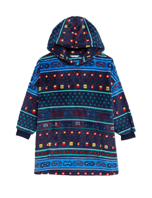 

M&S Collection Sudadera con capucha polar maxi Fair Isle con diseño gamer (7-16 años) - Navy Mix, Navy Mix