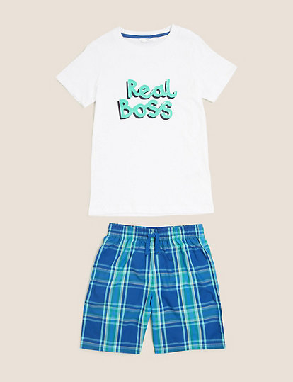 Pure Cotton Boss Slogan Short Pyjama Set