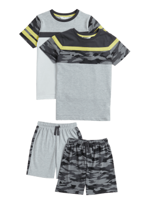 

2er-Pack kurze Schlafanzugsets mit hohem Baumwollanteil und Camouflagemuster (6-16 J.) - Grey Mix, Grey Mix