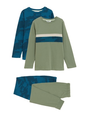

M&S Collection 2er-Pack Schlafanzugsets aus reiner Baumwolle mit Camouflage-Muster (6-16 J.) - Blue Mix, Blue Mix