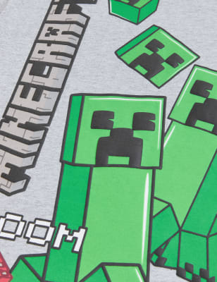 

M&S Collection Kurzer Schlafanzug mit hohem Baumwollanteil und Minecraft™-Motiv (4-16 J.) - Grey Mix, Grey Mix