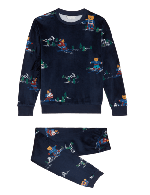 

M&S Collection Schlafanzug aus Velours „Spencer Bear“ (2-16 J.) - Navy Mix, Navy Mix