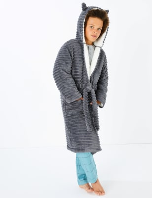 Texturovan&yacute; fl&iacute;sov&yacute; župan s&nbsp;motivem vlka (1&ndash;16&nbsp;let)