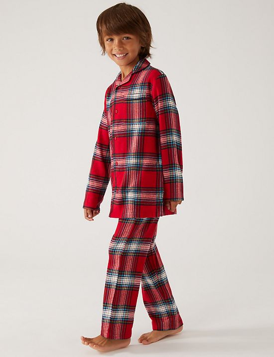 Geruite pyjama met kerstmotief voor kinderen (1-16 jaar)