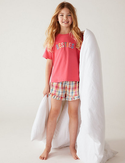 Pure Cotton Besties Slogan Short Pyjama Set