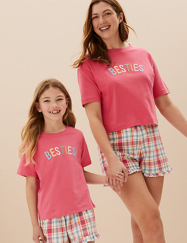 Pure Cotton Besties Slogan Short Pyjama Set (1 - 16 Yrs) - MK