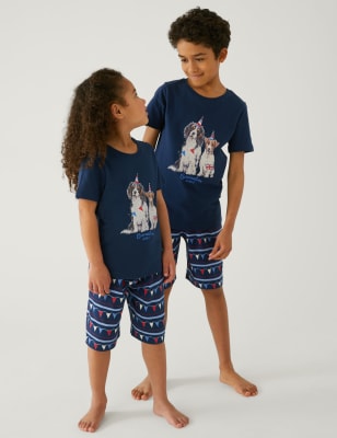 

Unisex,Boys,Girls M&S Collection Pure Cotton Coronation Short Pyjama Set (1-16 Yrs) - Navy Mix, Navy Mix