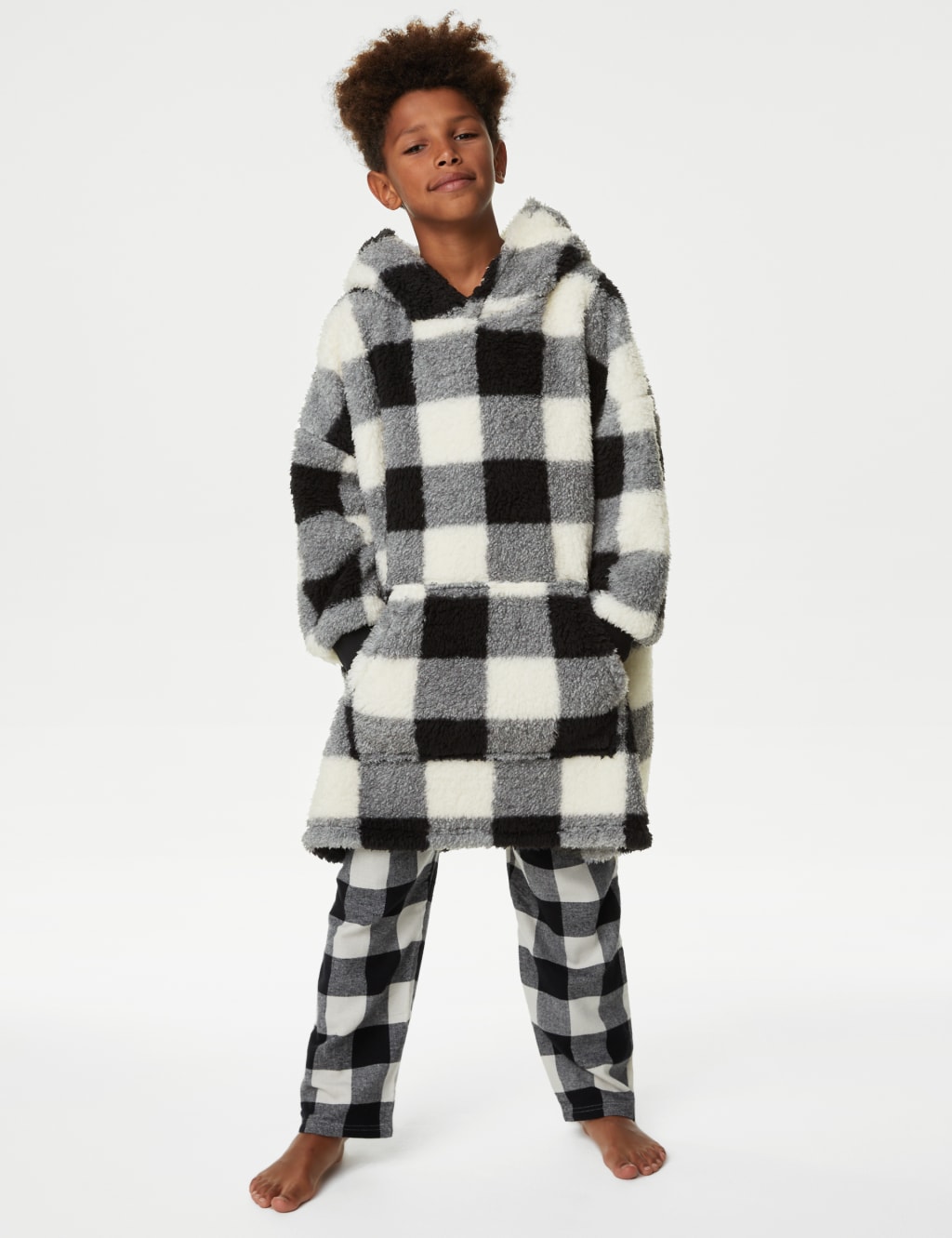 Kids' Fleece Mono Check Family Christmas Oversized Hoodie (3-16 Yrs) image 1