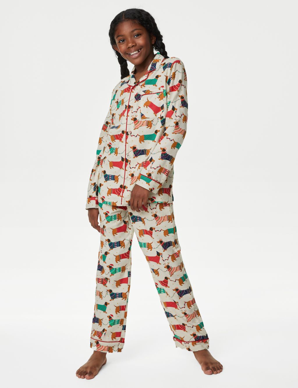 Kids' Sausage Dog Family Christmas Pyjama Set (1-16 Yrs) image 1