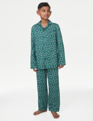 M&S Pure Cotton Eid Patterned Pyjamas (1-16 Yrs) - 7-8 Y - Green Mix, Green Mix