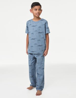 M&S Pure Cotton Eid Print Pyjamas (1-16 Yrs) - 7-8 Y - Blue Mix, Blue Mix