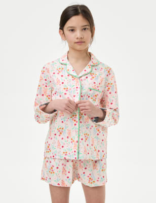 M&S Girls Pure Cotton Floral Pyjamas (1-16 Yrs) - 1-2Y - Soft Pink, Soft Pink