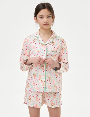 M&S Girls Pure Cotton Floral Pyjamas (1-16 Yrs) - 1-2Y - Soft Pink, Soft Pink
