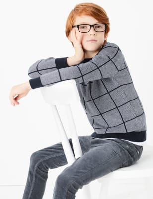 Pull en coton &agrave; imprim&eacute; quadrillage (du 3 au 16&nbsp;ans)