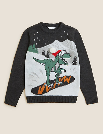 Knitted Christmas Dinosaur Jumper (6-16 Yrs)