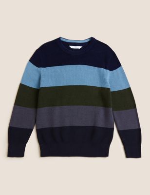 M&S Boys Pure Cotton Stripped Knitted Jumper (6-16 Yrs)