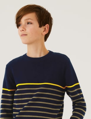 

Boys M&S Collection Pure Cotton Striped Jumper (6-16 Yrs) - Blue, Blue