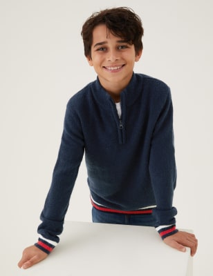 

M&S Collection Gestreifter Strickpullover mit Reißverschluss (6-16 Jahre) - Navy, Navy